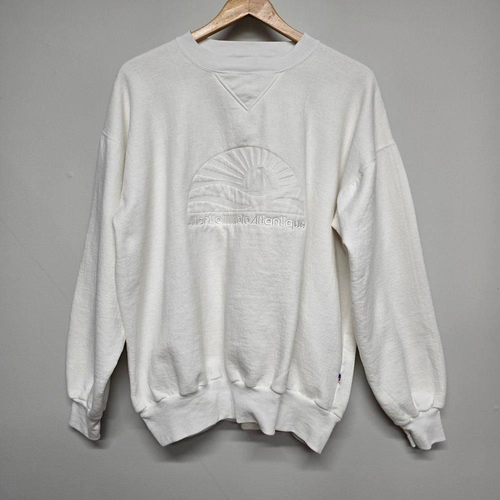 Vintage‎ Bulletin Athletic Atlantique Sweatshirt Mens XL White Embroidered 90s